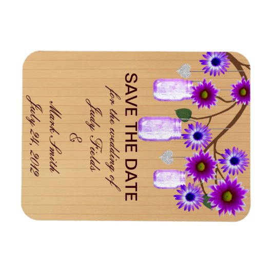 Rustige Paarse Mason Jars redden de datum Magnet Magneet (Horizontaal)