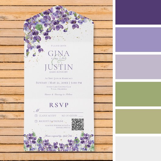 Rustige Paarse overvallen Goudsparkle QR-code All In One Uitnodiging