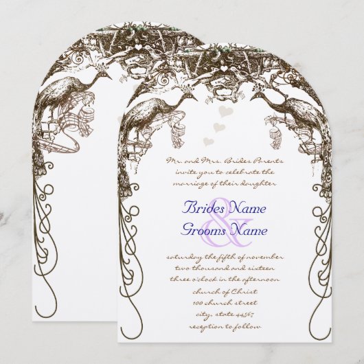 Rustige Paarse Peacock  Tortelduifjes Kaart (Voorkant / Achterkant)