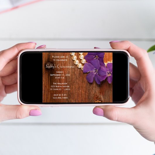 Rustige Paarse Periwinkle Flower Pearls Quinceaner Kaart