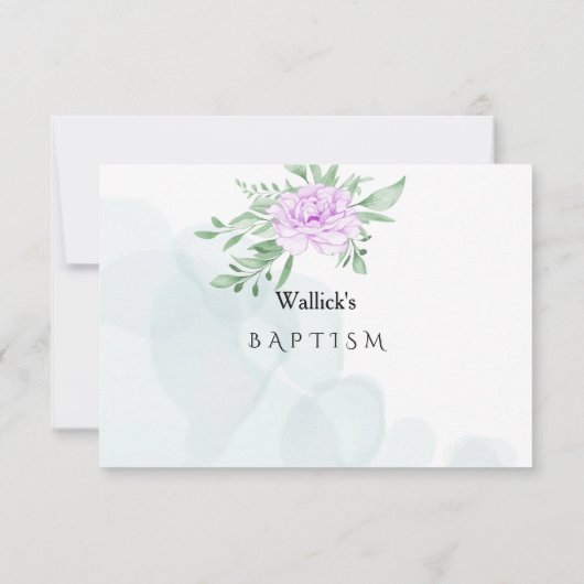 Rustige Paarse Roos Eucalyptus Leaves Baptism Foto Bedankkaart (Achterkant)