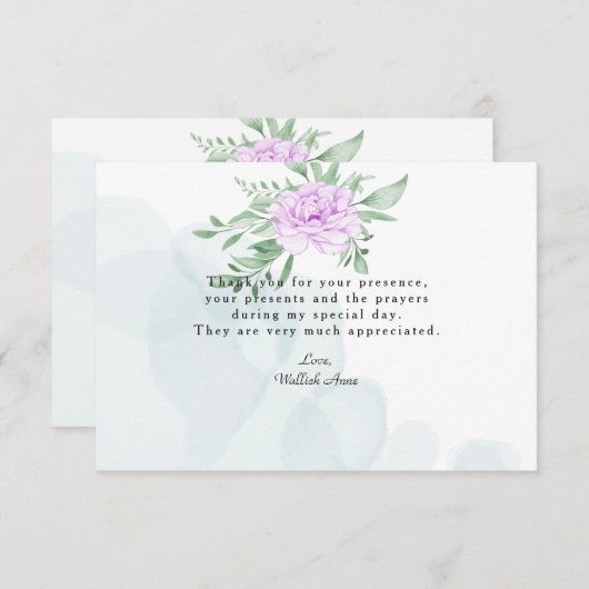 Rustige Paarse Roos Eucalyptus Leaves Baptism Foto Bedankkaart (Voorkant / Achterkant)