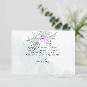 Rustige Paarse Roos Eucalyptus Leaves Baptism Foto Bedankkaart