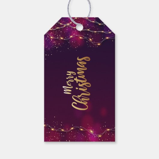 Rustige Paarse roze gouden neon prettige kerstcade Cadeaulabel (Voorkant)