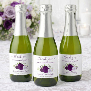 Rustige Paarse Rozen Weddenschap Hartelijk dank Sparkling Wijnetiket