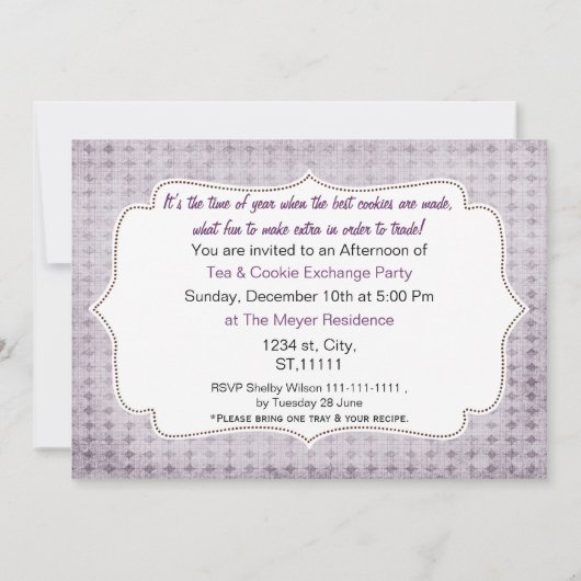Rustige paarse uitnodiging voor Cookie-ruilfeest (Achterkant)