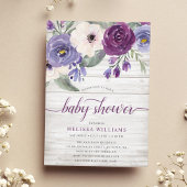 Rustige Paarse Waterverf Floral Girl Baby shower Kaart