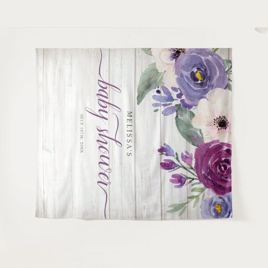 Rustige Paarse Waterverf Floral Girl Baby shower Wandkleed (Voorkant (horizontaal))