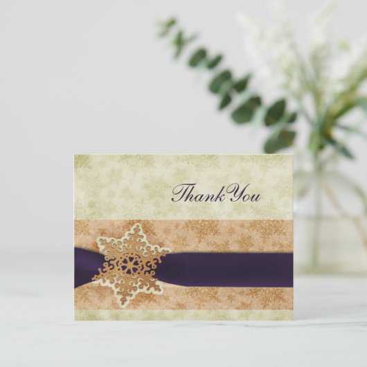 Rustige paarse winterbruiloft Dank u Briefkaart (Staand voorkant)