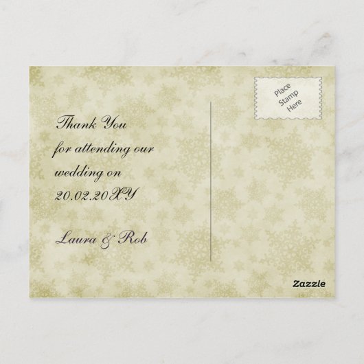 Rustige paarse winterbruiloft Dank u Briefkaart (Achterkant)