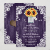 Rustige Paarse Wood Lace Sunflower Wedding Invites Kaart (Voorkant / Achterkant)