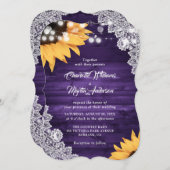Rustige Paarse Wood Lace Sunflower Wedding Kaart (Voorkant / Achterkant)