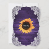 Rustige Paarse Wood Lace Sunflower Wedding Kaart (Achterkant)