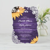 Rustige Paarse Wood Lace Sunflower Wedding Kaart (Staand voorkant)