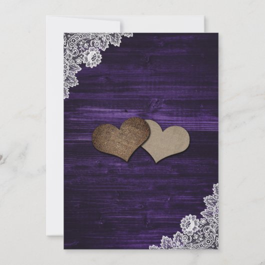 Rustige Paarse Wood Lace Sunflower Wedding Kaart (Achterkant)