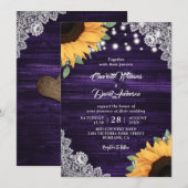 Rustige Paarse Wood Lace Sunflower Wedding Kaart (Voorkant / Achterkant)