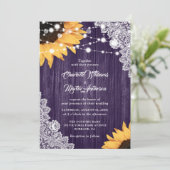 Rustige Paarse Wood Lace Sunflower Wedding Kaart (Staand voorkant)