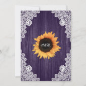 Rustige Paarse Wood Lace Sunflower Wedding Kaart (Achterkant)
