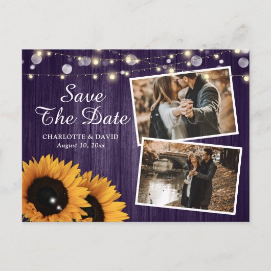 Rustige Paarse zonnebloem bespaart de datum foto Aankondigingskaart (Voorkant)