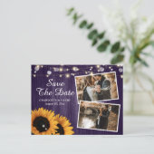 Rustige Paarse zonnebloem bespaart de datum foto Aankondigingskaart (Staand voorkant)
