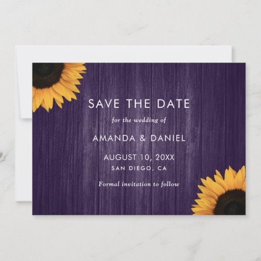 Rustige Paarse zonnebloem bespaart de datum-fotoka Save The Date (Achterkant)