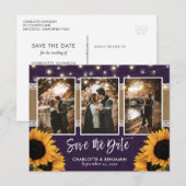 Rustige Paarse zonnebloem Foto slaat de datum op Aankondigingskaart (Voorkant / Achterkant)