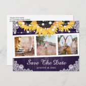 Rustige Paarse zonnebloem Foto slaat de datum op Aankondigingskaart (Voorkant / Achterkant)