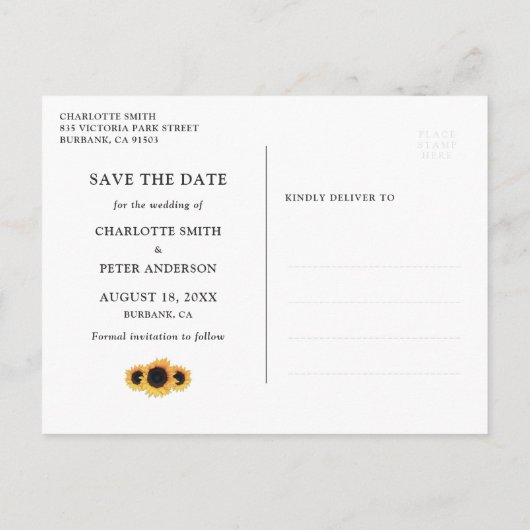 Rustige Paarse zonnebloem Foto slaat de datum op Aankondigingskaart (Achterkant)