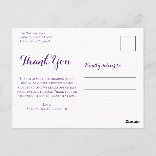 Rustige Paarse zonnebloem Weddenschap Bedankt Briefkaart (Achterkant)