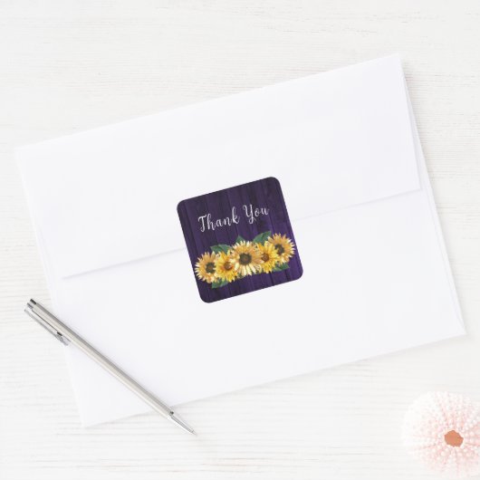 Rustige Paarse Zonnebloem Weddenschap Bedankt Vierkante Sticker (Envelop)
