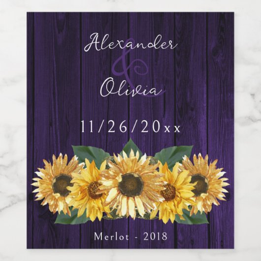 Rustige Paarse Zonnebloem Wijnlabel Wijn Etiket (Enkel label)