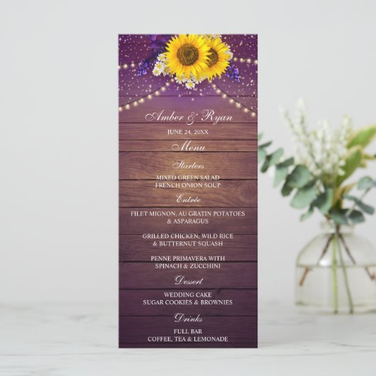 Rustige Paarse zonnebloempel landschuur Menu (Staand voorkant)