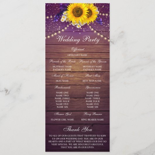 Rustige Paarse zonnebloempel landschuur Programmakaart (Achterkant)