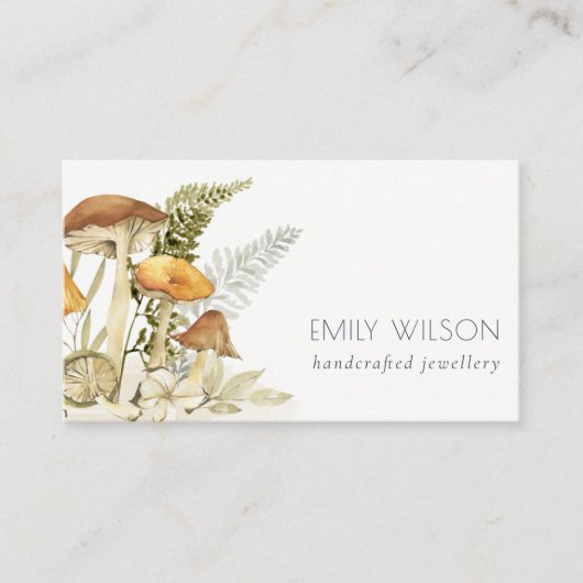 Rustige paddenstoel Fern Foliage Waterverf herfst Visitekaartje (Voorkant)
