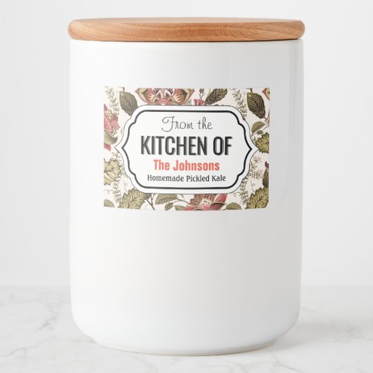 Rustige  Paisley-bloem op crèmeachtergrond Voedselcontainer Etiket (Voorkant)