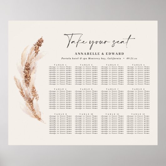 Rustige pampas gras botanische bruiloft poster (Voorkant)