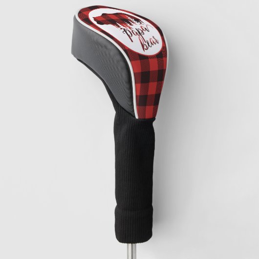 Rustige Papa Beer Rood en zwart buffel Golfheadcover (Schuin)