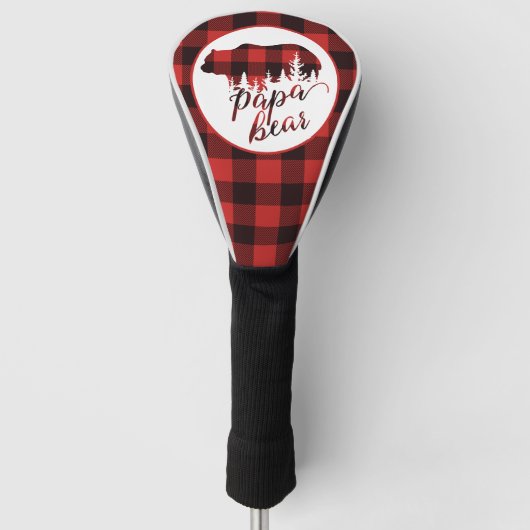 Rustige Papa Beer Rood en zwart buffel Golfheadcover (Voorkant)