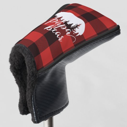 Rustige Papa Beer Rood en zwart buffel Golfheadcover (3/4 voorkant)