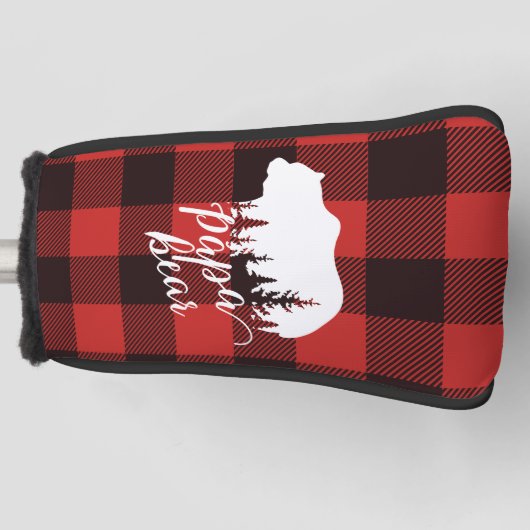Rustige Papa Beer Rood en zwart buffel Golfheadcover (Voorkant)