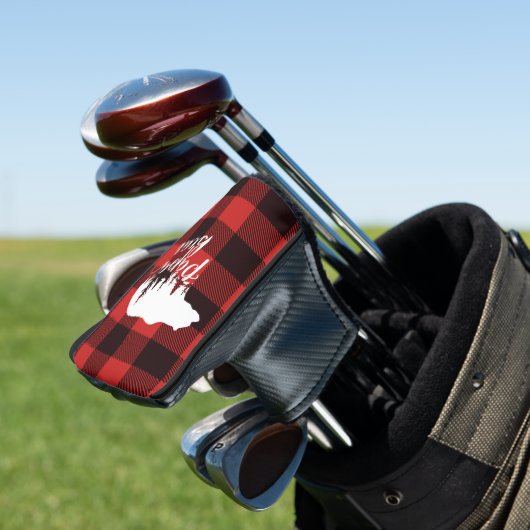 Rustige Papa Beer Rood en zwart buffel Golfheadcover (Insitu)