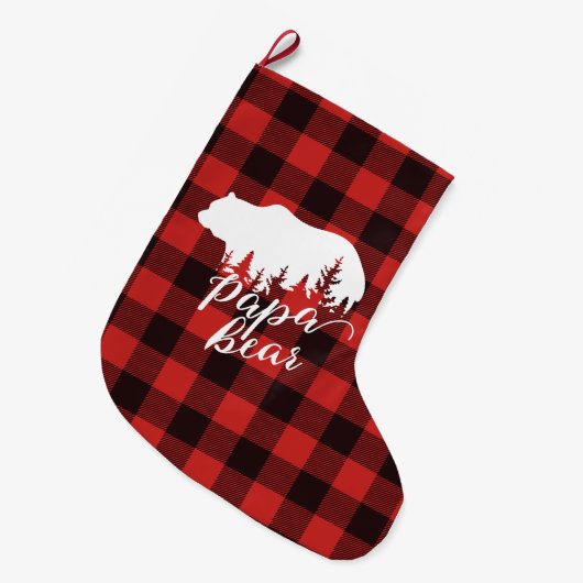 Rustige Papa Beer Rood en zwart buffel Grote Kerstsok (Voorkant (Hangend))