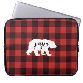 Rustige Papa Beer Rood en zwart buffel Laptop Sleeve
