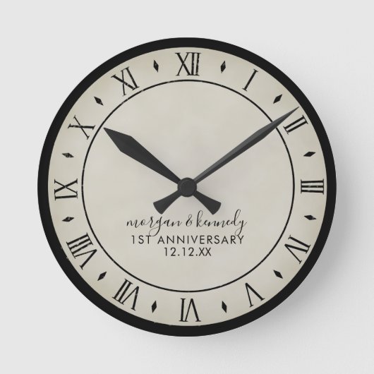 Rustige papieren 1e-weddenschap Jubileum wandklok (Voorkant)