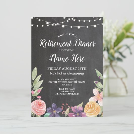 Rustige PARTIJ Retire Chalk Floral Invite Kaart (Staand voorkant)