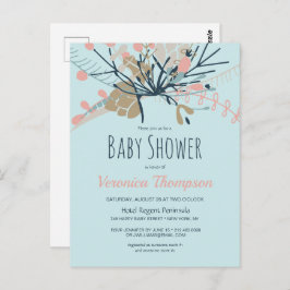 Rustige pasta Blue Botanical Baby shower Invite Briefkaart