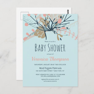 Rustige pasta Blue Botanical Baby shower Invite Briefkaart