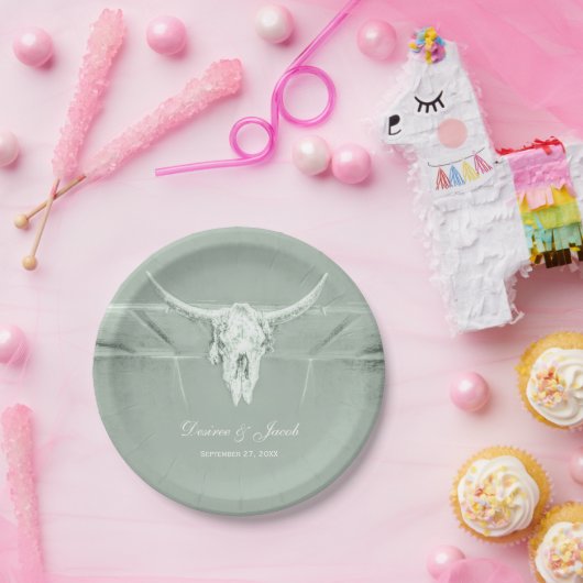 Rustige pasta Groene witte Westerne Koe Papieren Bordje (Feest)