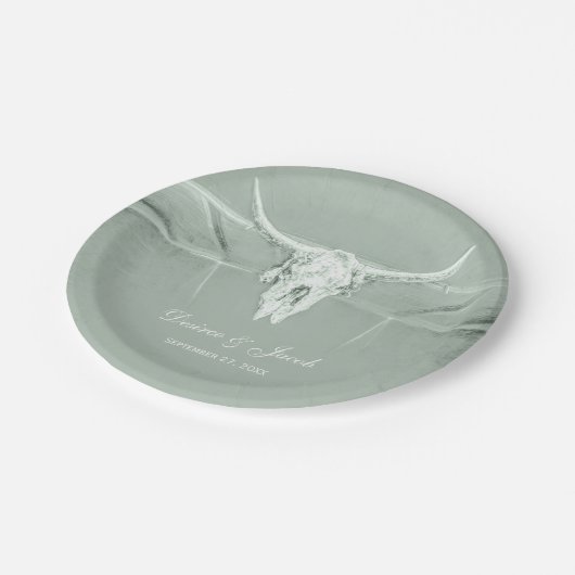 Rustige pasta Groene witte Westerne Koe Papieren Bordje (Gekanteld)