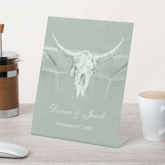 Rustige pasta Groene witte Westerne Koe Reclamebord Met Voetstuk (Insitu)